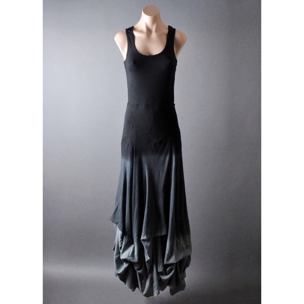 Black Gray Ombré Steampunk Bustle Petticoat Skirt Gypsy Long Maxi Dress Gown